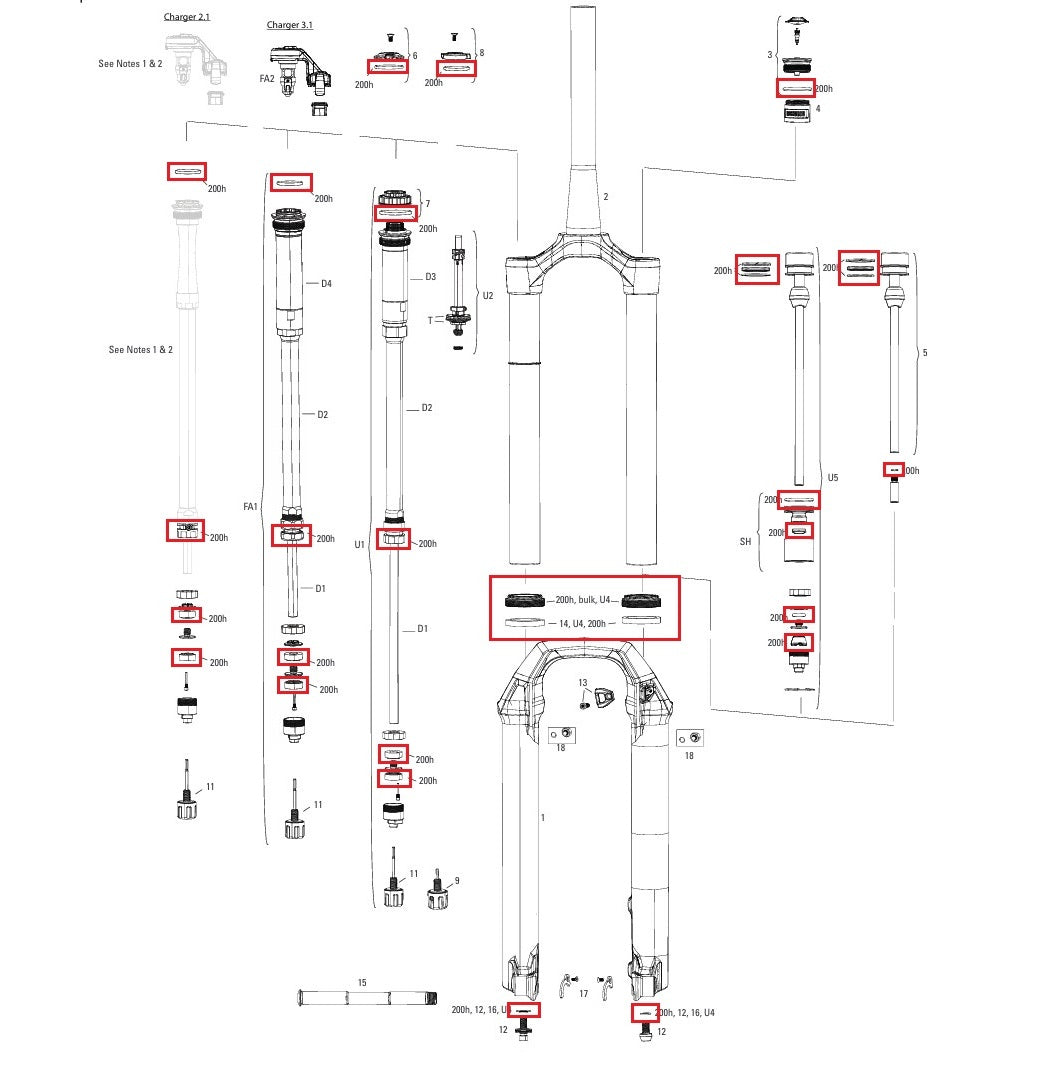 ROCKSHOX PIKE BASE/SELECT/SELECT+/ULTIMATE (2022+) Gen-C Wartungssatz 200 h/An