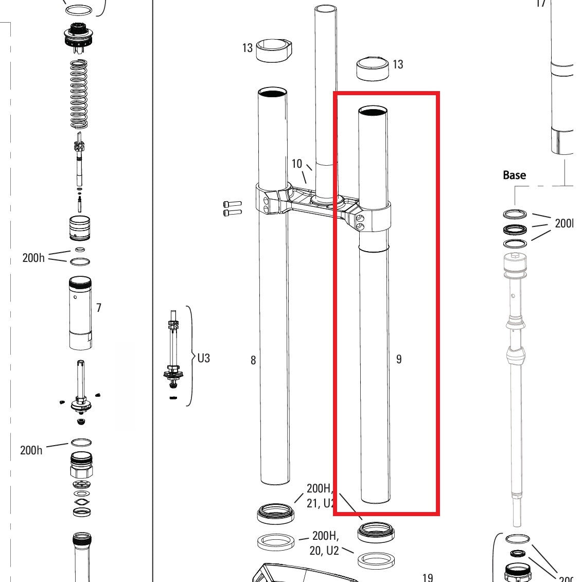 Tauchrohr links ROCKSHOX 38MM BOXXER D1+(2024+) Schwarz