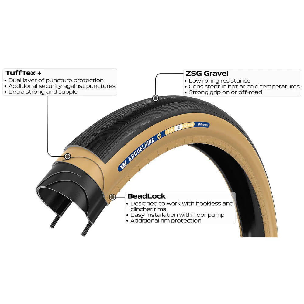 Reifen PANARACER GRAVELKING SLICK+ TLR 700x30c Tubeless Ready Beige