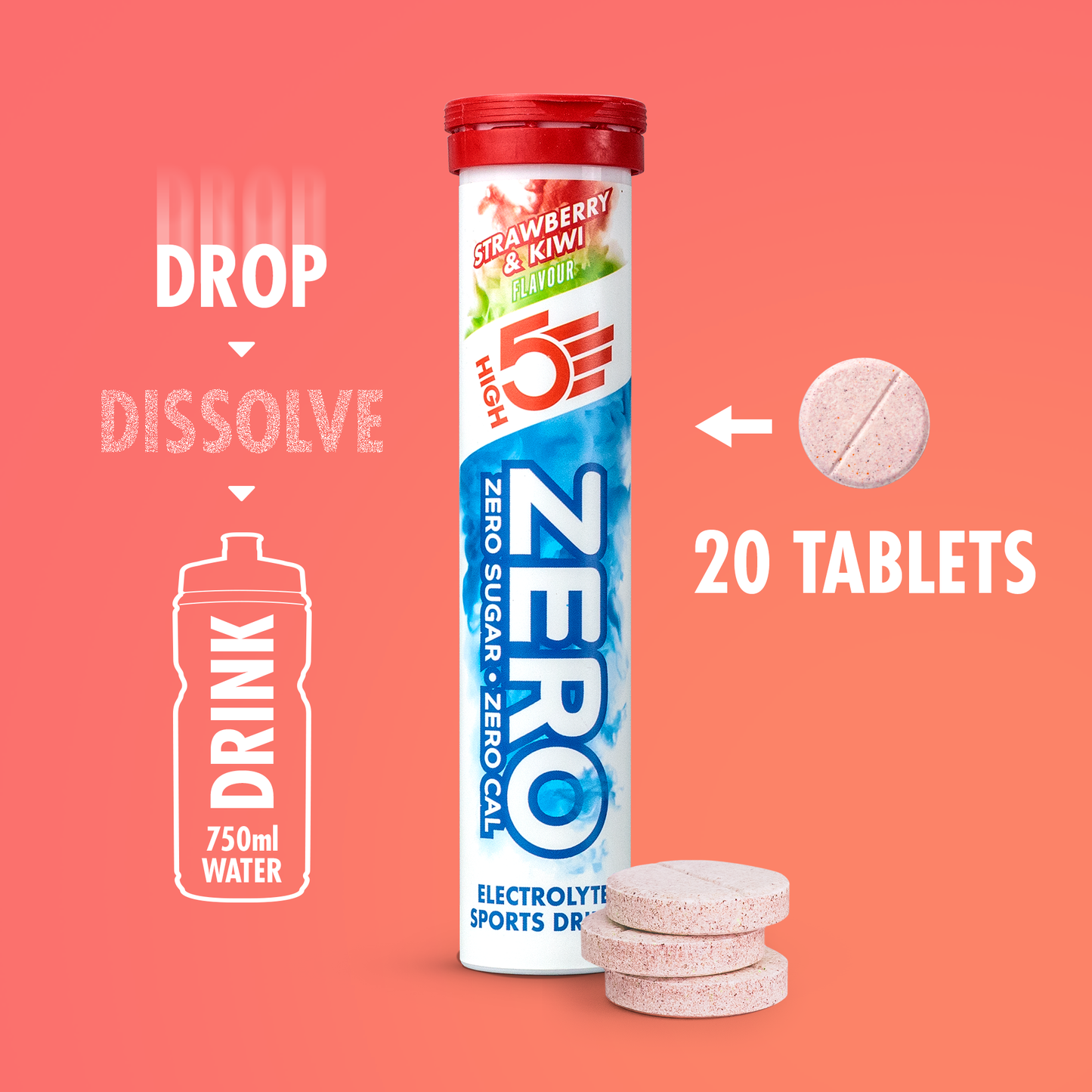 HIGH5 ZERO Elektrolyt-Hydratation (20 Tabletten) Erdbeer-Kiwi