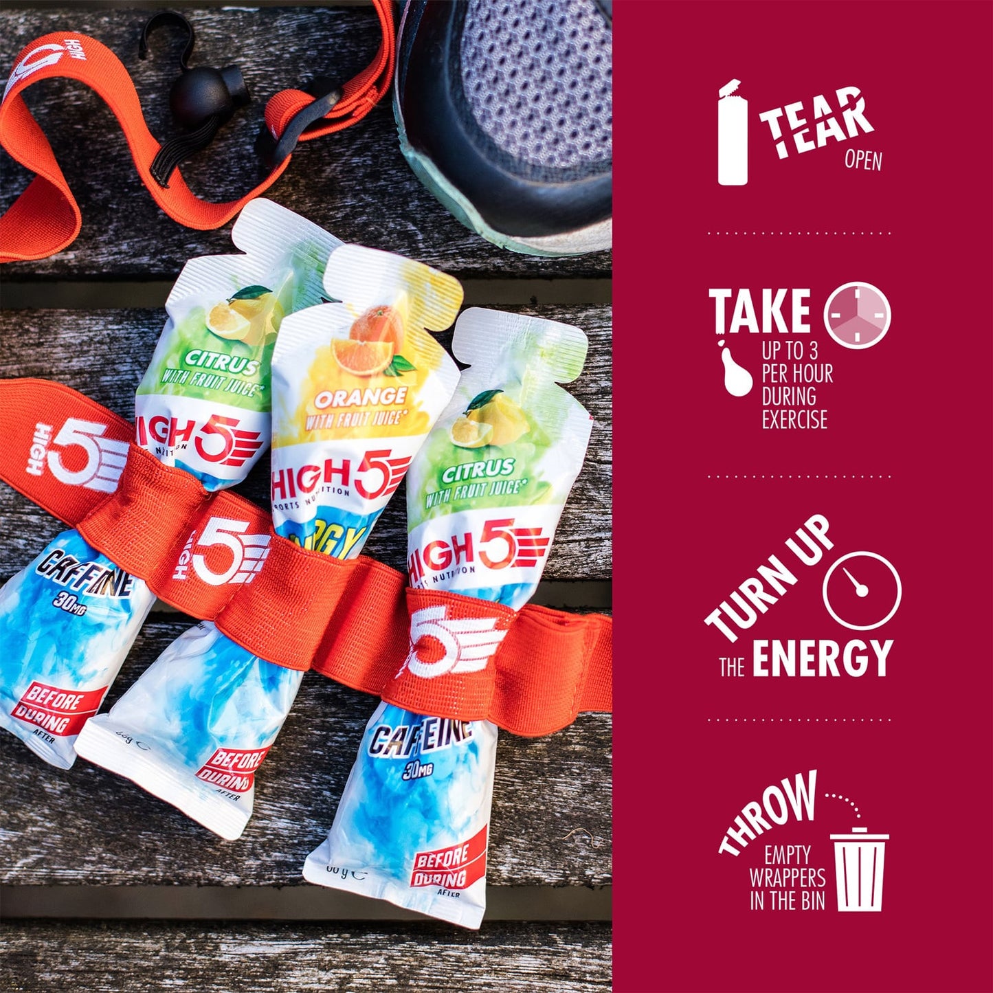 Energy Gel HIGH5 ENERGY GEL Aqua Caffeine (66g) Früchte Rot