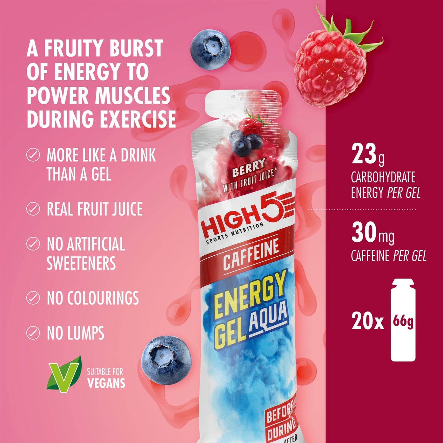 Energy Gel HIGH5 ENERGY GEL Aqua Caffeine (66g) Früchte Rot