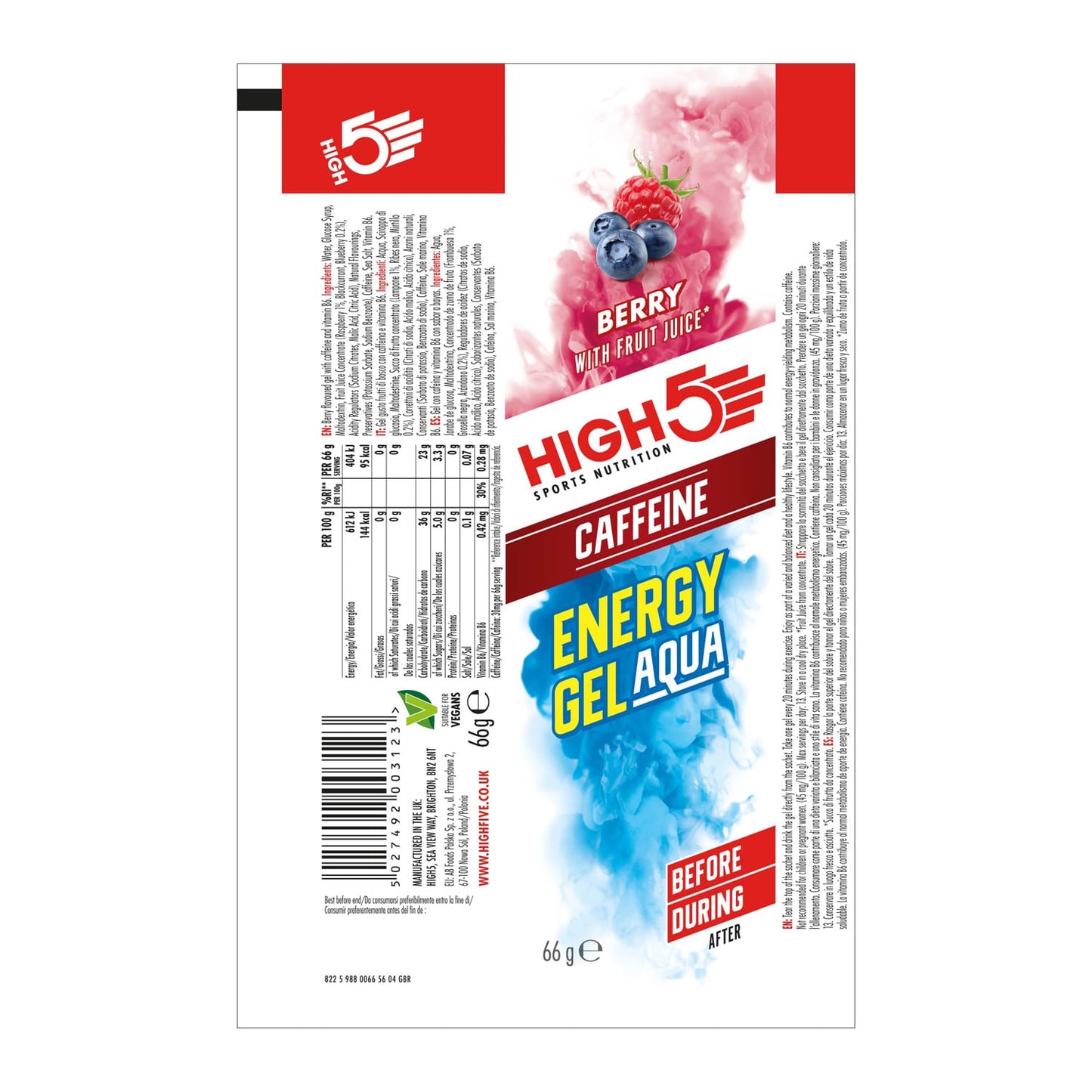 Energy Gel HIGH5 ENERGY GEL Aqua Caffeine (66g) Früchte Rot