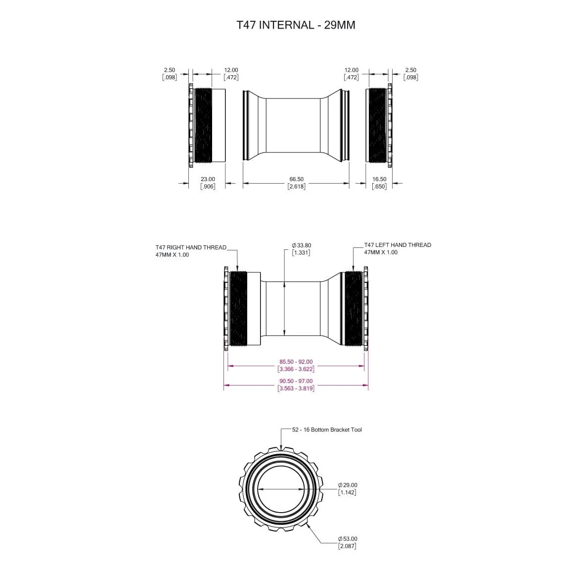 Tretlagergehäuse WOLFTOOTH T47 29mm SRAM DUB Orange