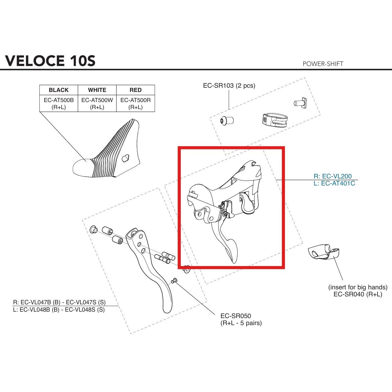 BLOCK INDEXIERUNG RECHTS CAMPAGNOLO VELOCE POWER-SHIFT 10V 2015