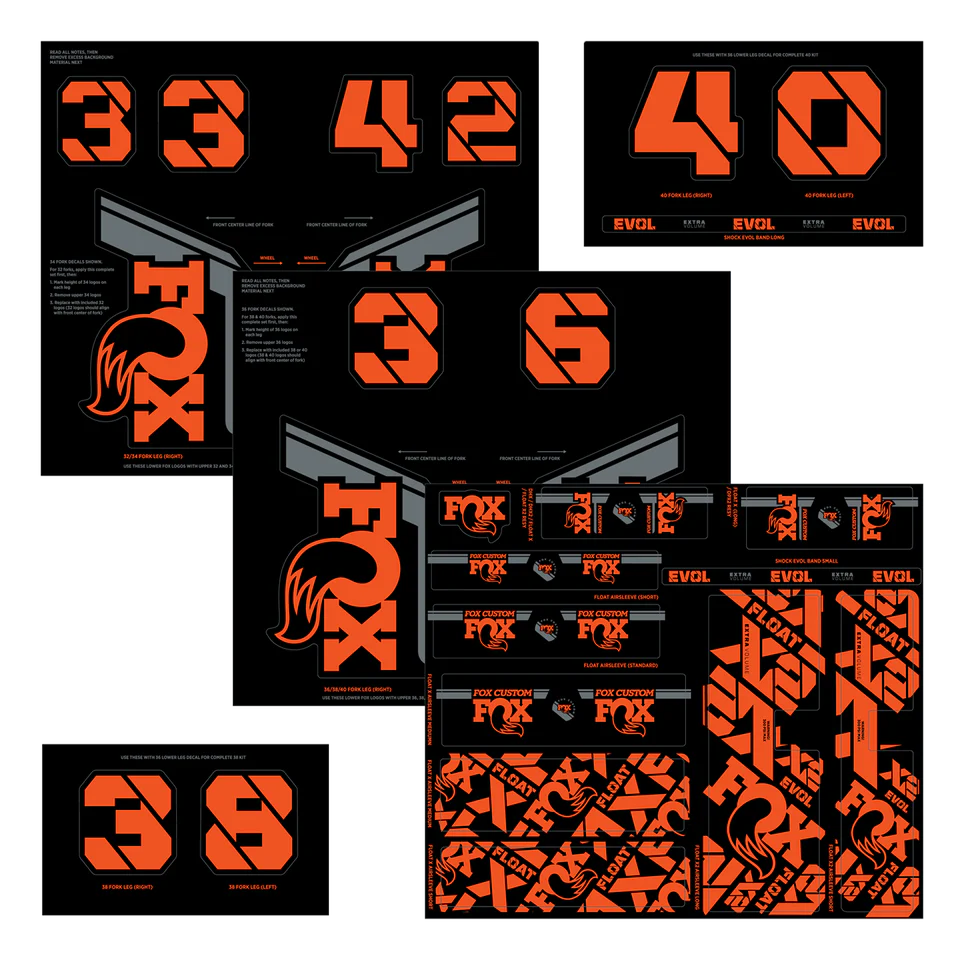 FOX Gabel und Stoßdämpfer Orange Factory Stickers Kit