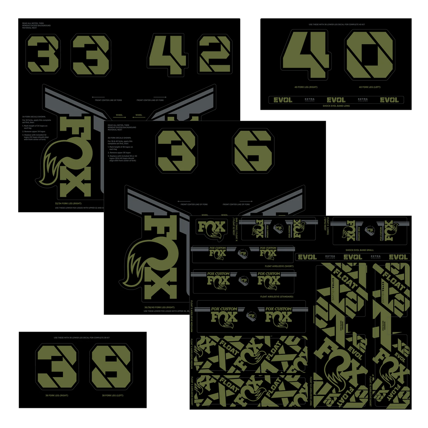 FOX Stickers Kit Gabel und Stoßdämpfer Olivgrün