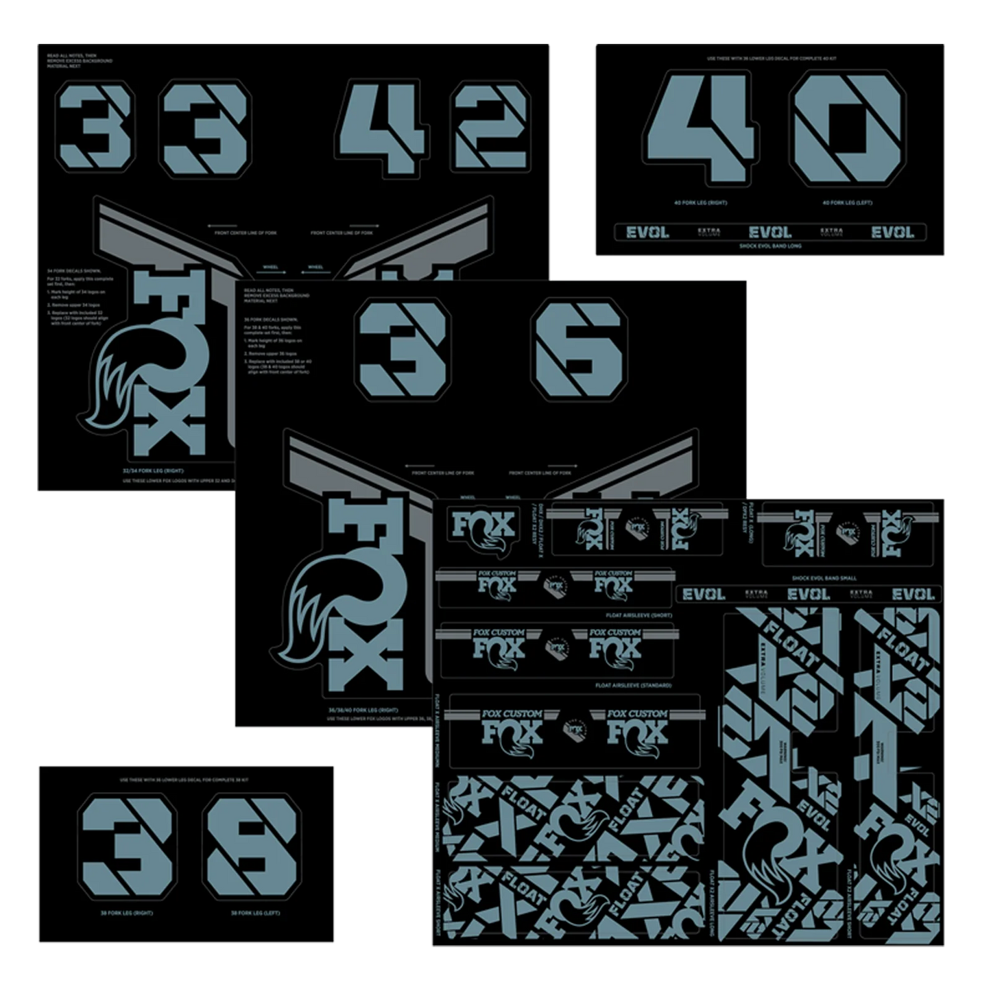 FOX Stickers Kit Gabel und Stoßdämpfer Blau Grau