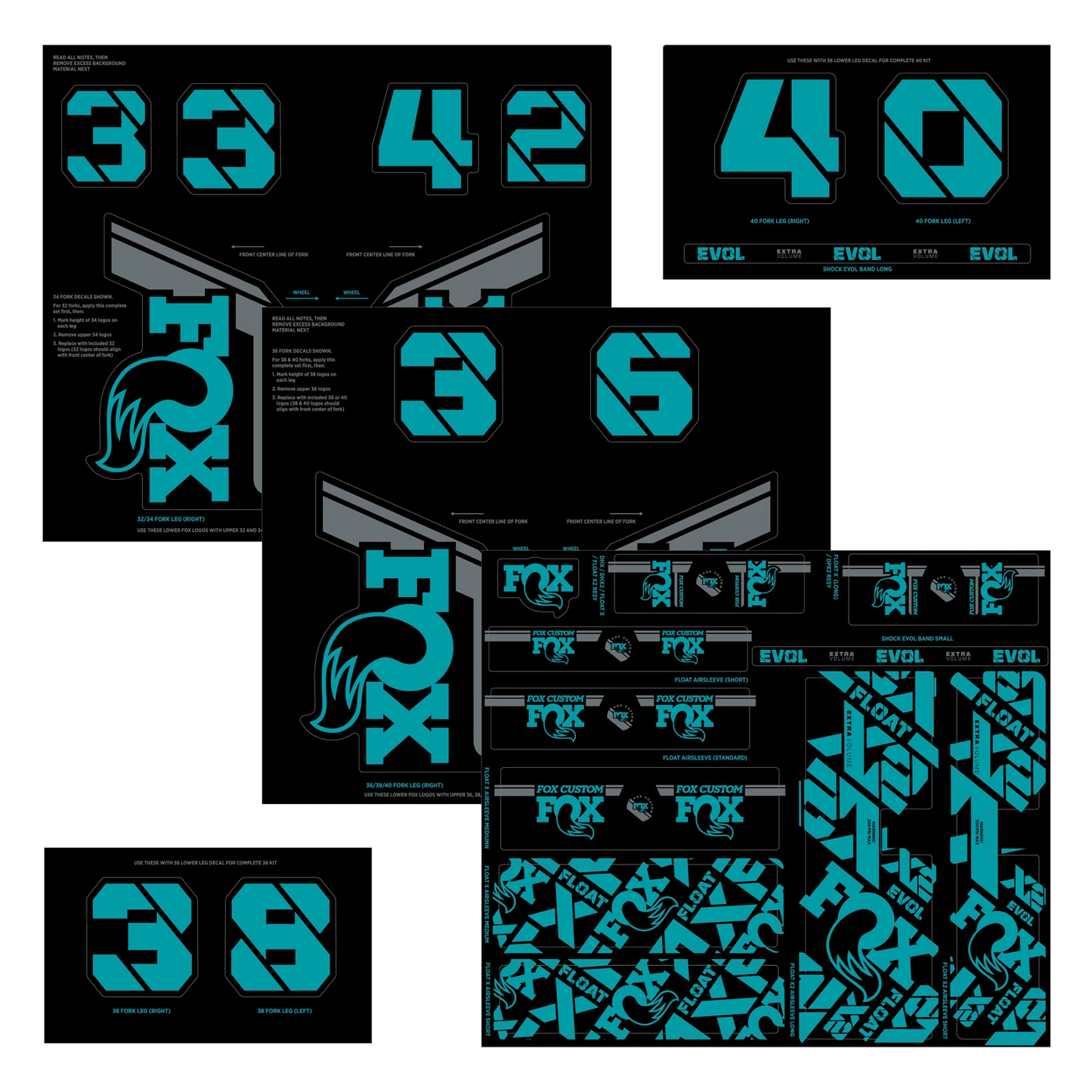 FOX Gabel und Stoßdämpfer Sticker Kit Türkis