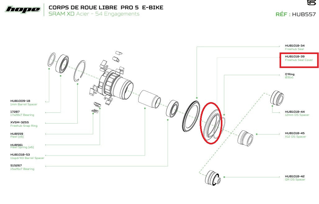 Dichtungsdeckel für Freilaufkörper HOPE PRO 5 XD/SS/TRIAL Nabe
