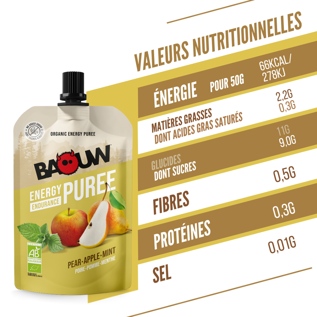 BAOUW Bio Rezeptur Energiepüree mit Früchten Birne/Apfel/Minze (90g)
