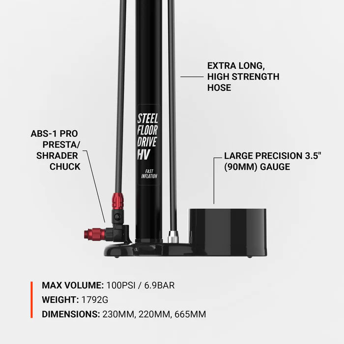 Standpumpe LEZYNE STEEL FLOOR DRIVE 3.5 HV Grau