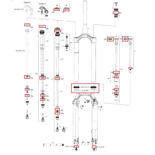 ROCKSHOX PIKE BASE/SELECT/SELECT+/ULTIMATE (2022+) Gen-C Wartungssatz 200 h/An