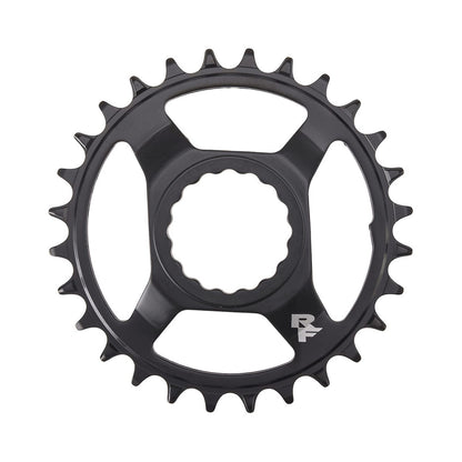 RACE FACE Narrow-Wide-Kettenblatt für Einfachantrieb, 9-/10-/11-/12-fach, Cinch Direct Mount, Schwarz/Stahl — Kettenblatt vor weißem Hintergrund