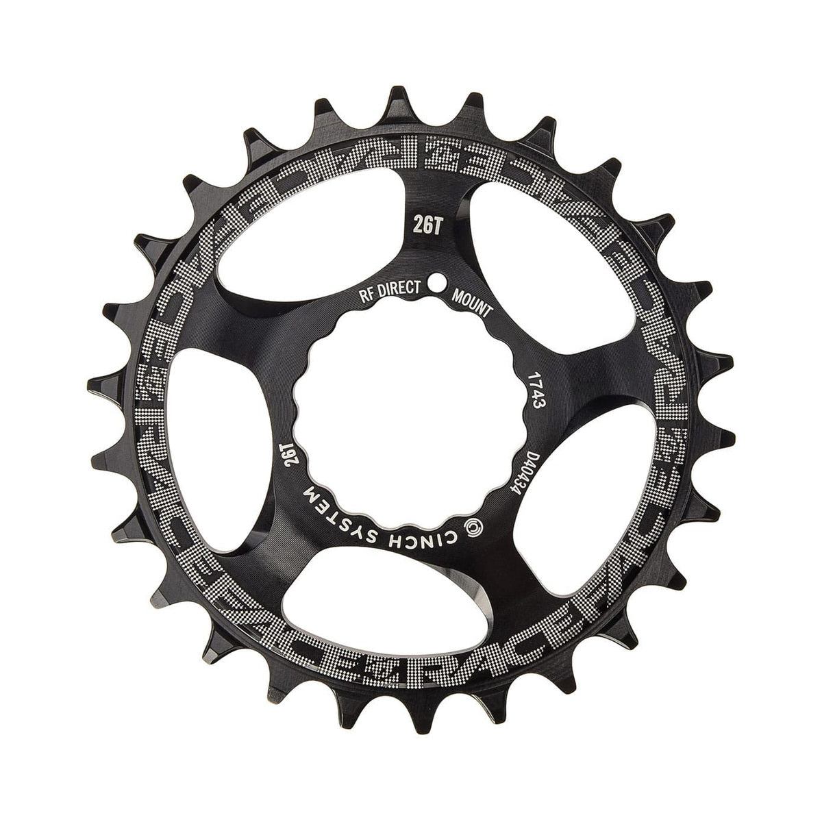 RACE FACE Narrow-Wide-Kettenblatt für Einfachantrieb, 9-/10-/11-/12-fach, Cinch Direct Mount, Schwarz — Kettenblatt vor weißem Hintergrund