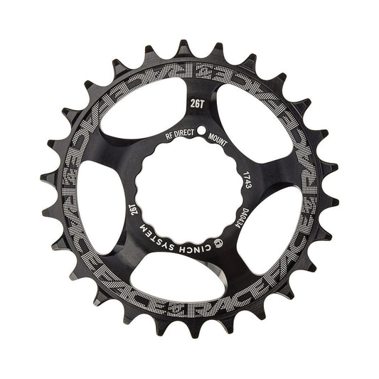 RACE FACE Narrow-Wide-Kettenblatt für Einfachantrieb, 9-/10-/11-/12-fach, Cinch Direct Mount, Schwarz — Kettenblatt vor weißem Hintergrund