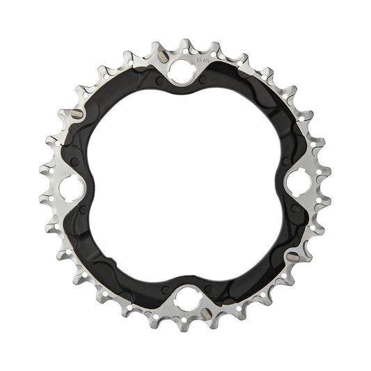 SHIMANO SLX M672/XT M782 mittleres Kettenblatt, 10-fach, 4-Loch, 96 mm — Ansicht des Kettenblatts vor weißem Hintergrund