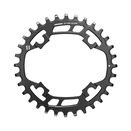SRAM X-SYNC Kettenblatt für Einfachantrieb, 11-fach, 4-Loch, 94 mm, Stahl, schwarz — Ansicht des Kettenblatts vor weißem Hintergrund