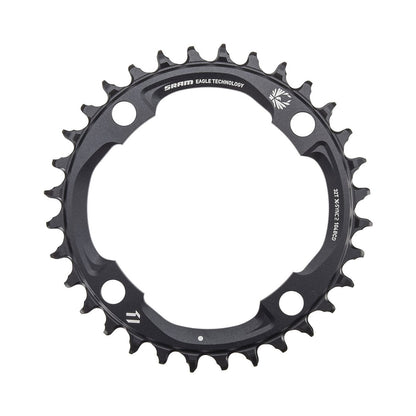 SRAM X-SYNC2 EAGLE Kettenblatt für Einfachantrieb, 12-fach, 4-Loch, 104 mm, schwarz — Ansicht des Kettenblatts vor weißem Hintergrund
