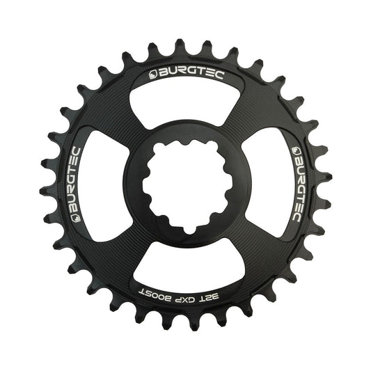 BURGTEC GXP THICK THIN BOOST Narrow-Wide-Kettenblatt für Einfachantrieb, 11/12-fach, Direct Mount, 3 mm Offset, schwarz — Ansicht des Kettenblatts vor weißem Hintergrund