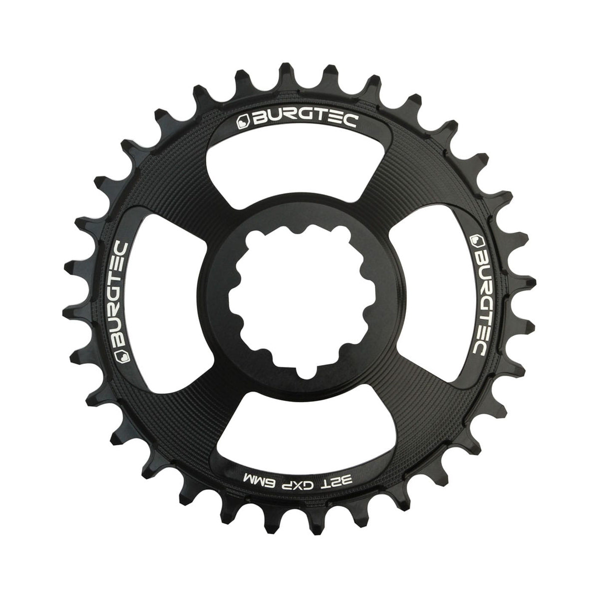 BURGTEC GXP THICK THIN Narrow-Wide-Kettenblatt für Einfachantrieb, 9/10/11/12-fach, Direct Mount, 6 mm Offset, schwarz — Ansicht des Kettenblatts vor weißem Hintergrund