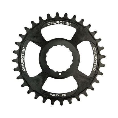 BURGTEC THICK THIN RaceFace Cinch Narrow-Wide-Kettenblatt für Einfachantrieb, 10/11/12-fach, Direct Mount, schwarz — Ansicht des Kettenblatts vor weißem Hintergrund