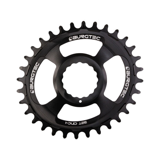 BURGTEC THICK THIN ovales RaceFace Cinch Narrow-Wide-Kettenblatt für Einfachantrieb, 10/11/12-fach, Direct Mount, schwarz — Ansicht des Kettenblatts vor weißem Hintergrund