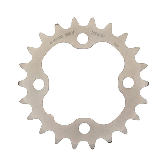 SHIMANO DEORE M590 inneres Kettenblatt, 9-fach, 4-Loch, 64 mm, silber — Ansicht des Kettenblatts vor weißem Hintergrund