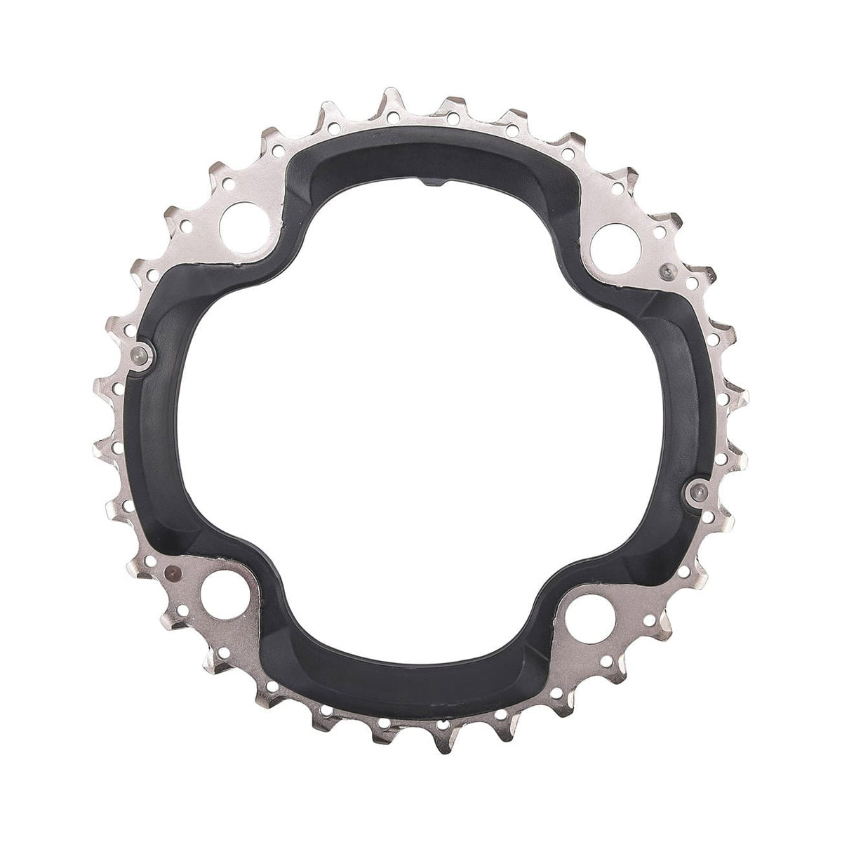 SHIMANO DEORE M610 mittleres Kettenblatt, 10-fach, 4-Loch, 104 mm — Ansicht des Kettenblatts vor weißem Hintergrund