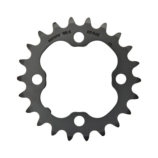 SHIMANO DEORE M590 inneres Kettenblatt, 9-fach, 4-Loch, 64 mm, schwarz — Ansicht des Kettenblatts vor weißem Hintergrund