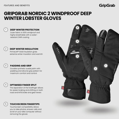 GRIPGRAB NORDIC 2 WINDPROOF DEEP WINTER LOBSTER Handschuhe Schwarz