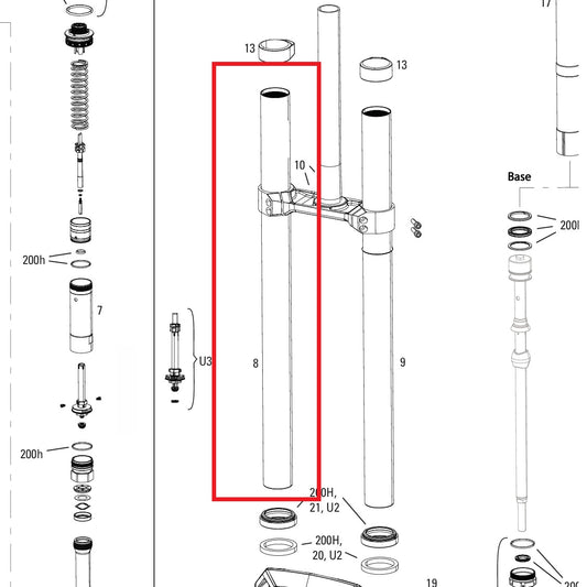 Tauchrohr gerade ROCKSHOX 38MM BOXXER D1+(2024+) Schwarz