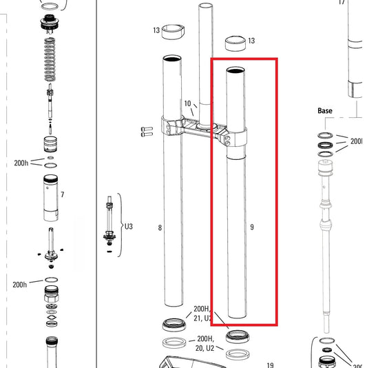 Tauchrohr links ROCKSHOX 38MM BOXXER D1+(2024+) Schwarz