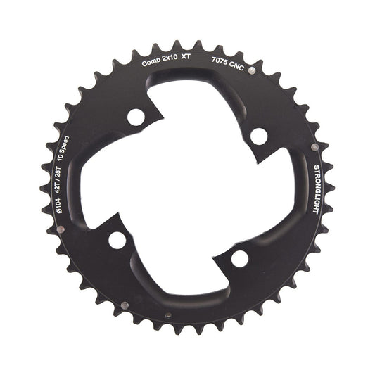 Äußeres Kettenblatt STRONGLIGHT SHIMANO XT M785 10-fach, 4-Loch, 104 mm — Kettenblatt auf weißem Hintergrund