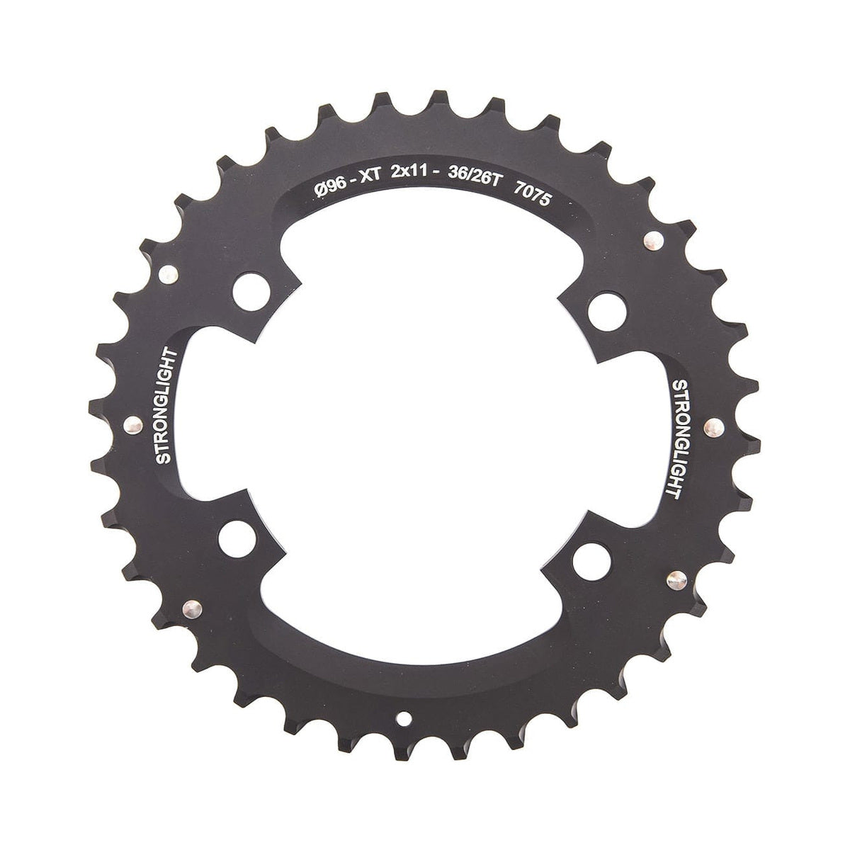 Äußeres Kettenblatt STRONGLIGHT Shimano XT M8000/SLX M7000 11-fach, 4-Loch, 96 mm — Kettenblatt auf weißem Hintergrund