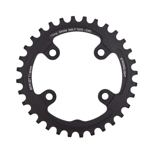 Plateau Mono STRONGLIGHT ALU 7075 NARROW WIDE Sram XX1 11V 4 Trous 76mm — vue du plateau sur fond blanc