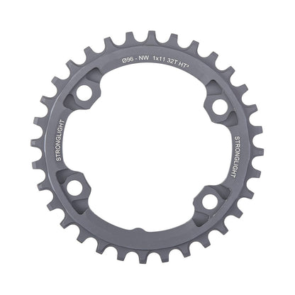 Einfach-Kettenblatt STRONGLIGHT HT3 SCHMAL-BREIT Shimano XTR M9000/M9020/XT M8000 11-fach, 4-Loch, 96 mm — Kettenblatt auf weißem Hintergrund