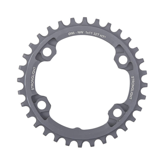 Einfach-Kettenblatt STRONGLIGHT HT3 SCHMAL-BREIT Shimano XTR M9000/M9020/XT M8000 11-fach, 4-Loch, 96 mm — Kettenblatt auf weißem Hintergrund