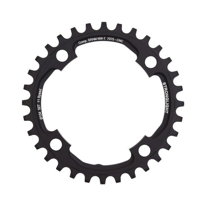 Einfach-Kettenblatt STRONGLIGHT Aluminium 7075 SCHMAL-BREIT Sram X01 11-fach, 4-Loch, 104 mm — Kettenblatt auf weißem Hintergrund