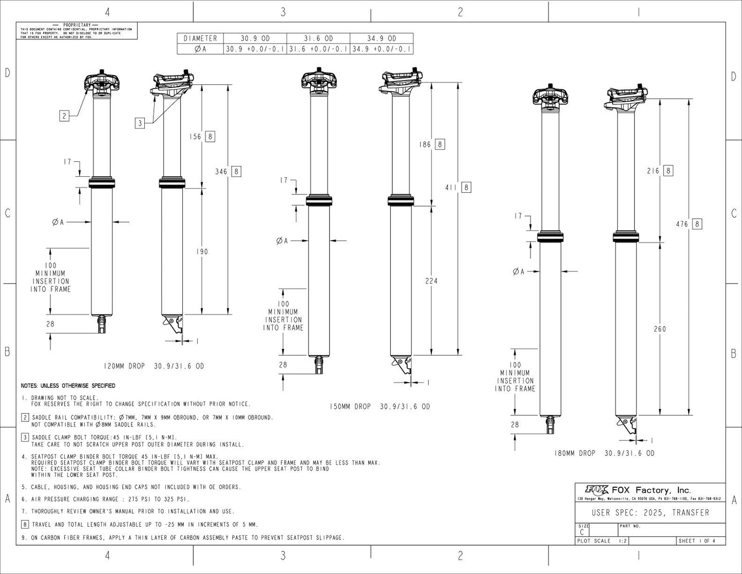 FOX RACING SHOX TRANSFER FACTORY 125mm Teleskop-Sattelstütze