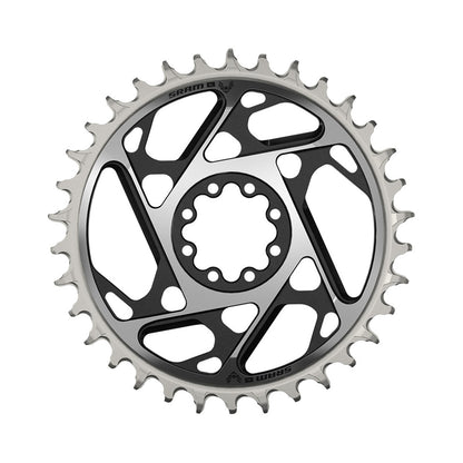 SRAM XX-SL T-TYPE EAGLE BOOST Kettenblatt für Einfachantrieb, 12-fach, Direct Mount, 3 mm Offset, Schwarz/Silber — Ansicht des Kettenblatts auf weißem Hintergrund