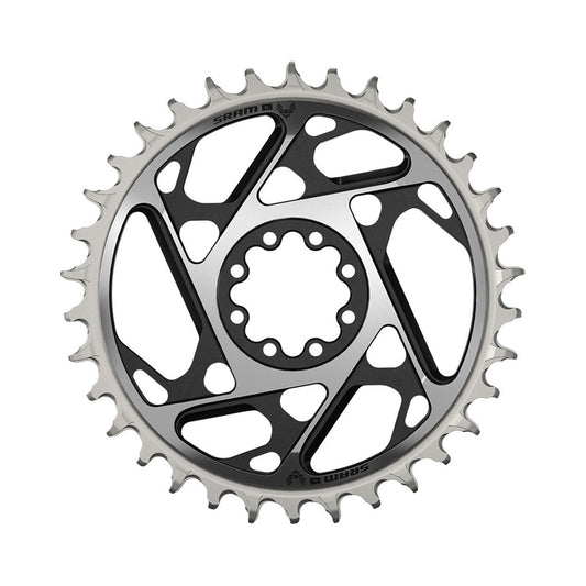 SRAM XX-SL T-TYPE EAGLE BOOST Kettenblatt für Einfachantrieb, 12-fach, Direct Mount, 3 mm Offset, Schwarz/Silber — Ansicht des Kettenblatts auf weißem Hintergrund