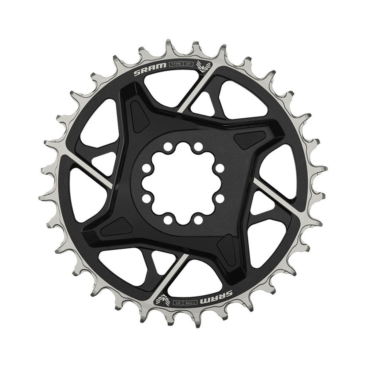 SRAM X0 T-TYPE EAGLE BOOST Kettenblatt für Einfachantrieb, 12-fach, Direct Mount, 3 mm Offset, Schwarz — Ansicht des Kettenblatts auf weißem Hintergrund