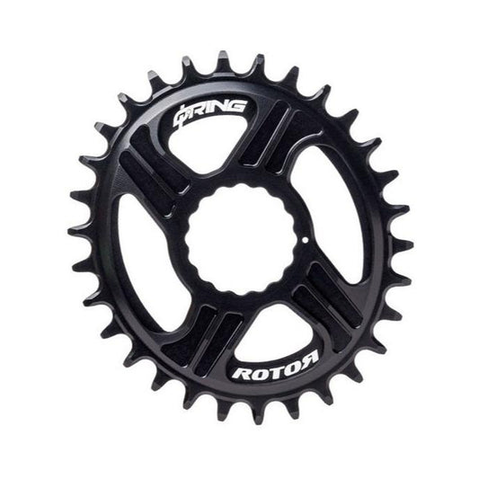 Ovales ROTOR Q-RING 1-fach-Kettenblatt, 10/11/12-fach, RaceFace Cinch Direct Mount — Kettenblatt auf weißem Hintergrund