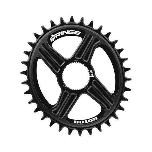 Ovales ROTOR Q-RING 1-fach-Kettenblatt, 9/10/11-fach, Direct Mount für Hawk/Raptor/Kapic/INpower/2INpower — Kettenblatt auf weißem Hintergrund