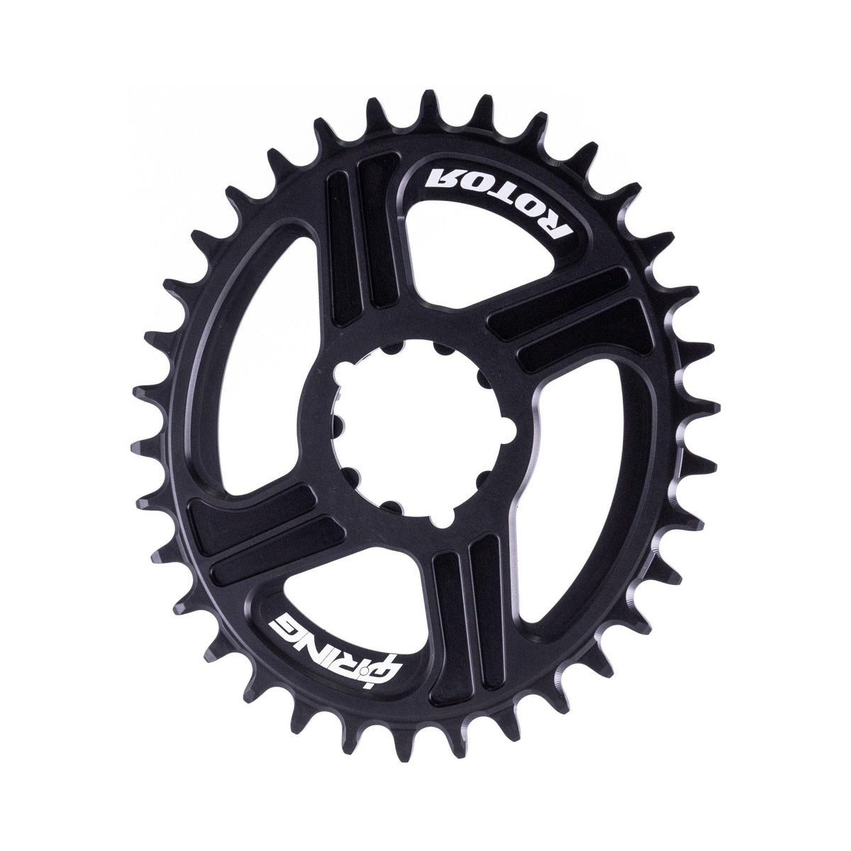 Ovales ROTOR Q-RING 1-fach-Kettenblatt, 11/12-fach, SRAM Direct Mount, 0 mm Versatz — Kettenblatt auf weißem Hintergrund