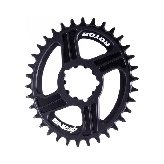 Ovales ROTOR Q-RING 1-fach-Kettenblatt, 11/12-fach, SRAM Direct Mount, 0 mm Versatz — Kettenblatt auf weißem Hintergrund