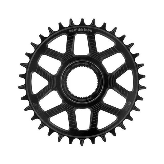 E-THIRTEEN HELIX RACE E-SPEC 1-fach-Kettenblatt, 11/12-fach, Direct Mount für Fazua Ride 60, Schwarz — Kettenblatt auf weißem Hintergrund