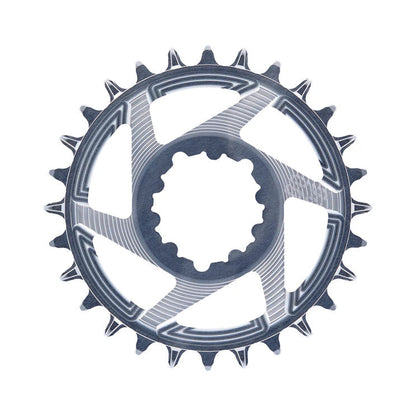 E-THIRTEEN HELIX RACE 1-fach-Kettenblatt, 11/12-fach, SRAM Boost Direct Mount, 3 mm Versatz, Grau — Kettenblatt auf weißem Hintergrund