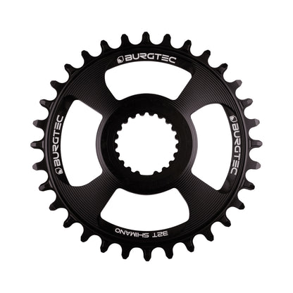BURGTEC THICK THIN 1-fach-Kettenblatt, 12-fach, Shimano Direct Mount, Schwarz — Kettenblatt auf weißem Hintergrund
